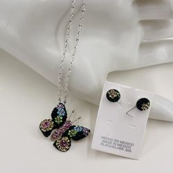 Mariposa Y Aretes Plata Mexicana/Butterfly pendant and earrings, Mexican silver