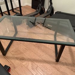 Crate & Barrel Glass top metal coffee table and end table