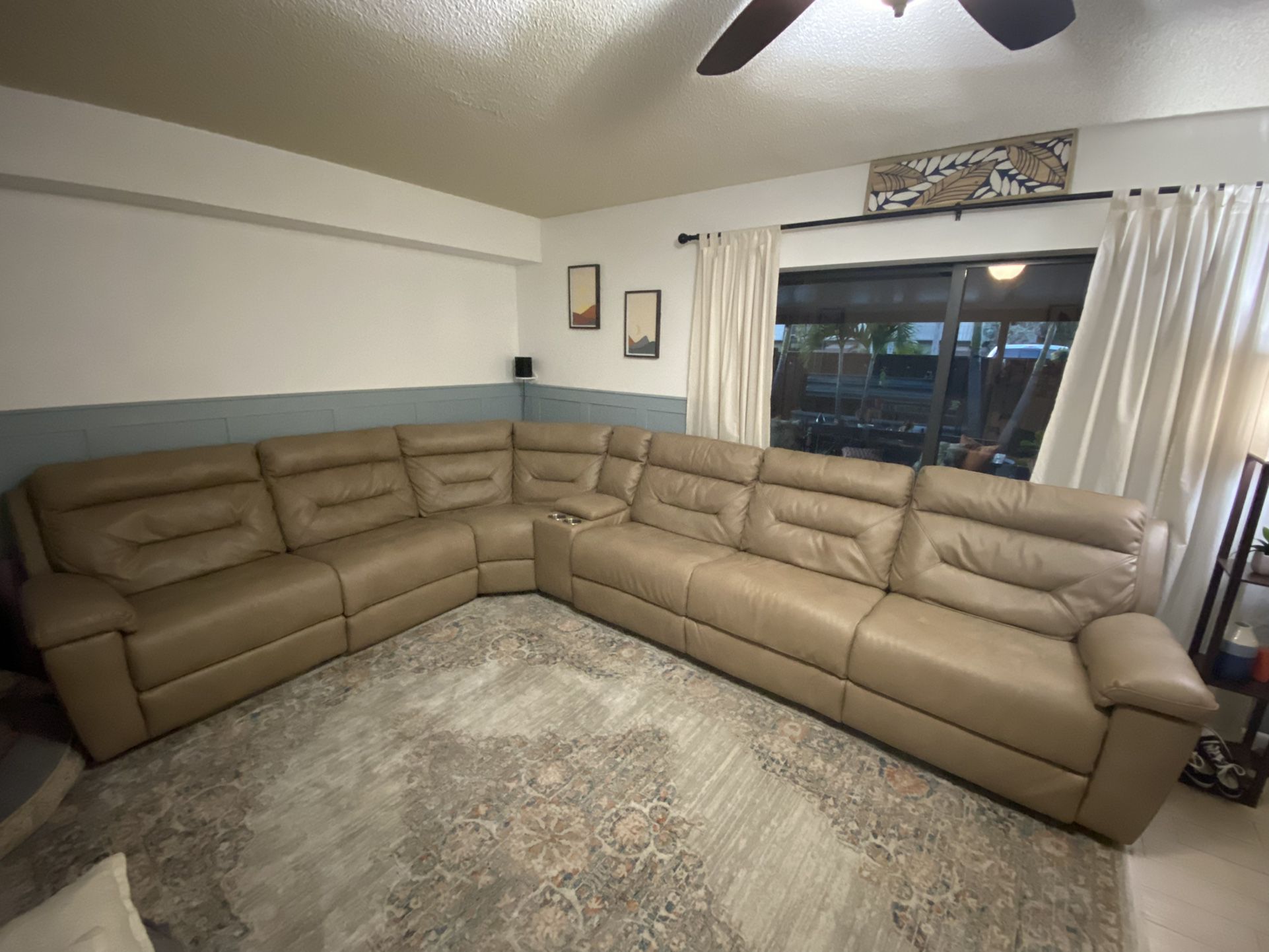 Large Beige/ Tan Power Reclining Leather Sectional 