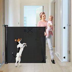 Black Extra Tall 42" Baby And Pet Retractable Safety Gate, New. 