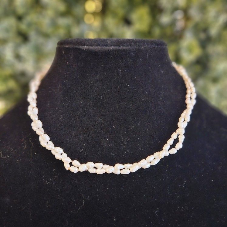 Elegant Two Strand Freshwater Rice Pearl Vintage Necklace