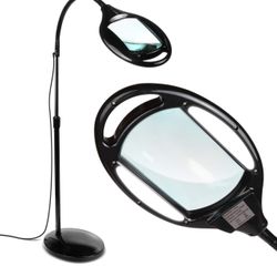 Brightech LightView Pro Magnifying Floor Lamp - Hands Free Magnifier with Bright LED Light for Reading - Work light With Flexible Gooseneck - Standing