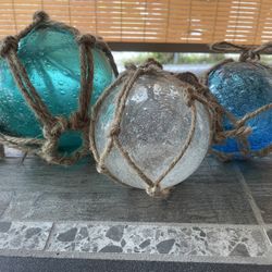 Fishing float glass buoy (set of 3) Tiki Bar Decor or Hawaiian Theme Party Decorations 