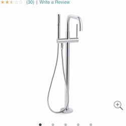 KOHLER Purist floor-mount bath filler with included handshower, polished chrome, tub filler, bath filler, multifunction handshower