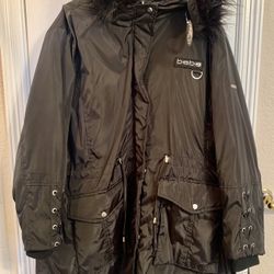 Woman’s Black Winter Coat With Hood, New With Tags