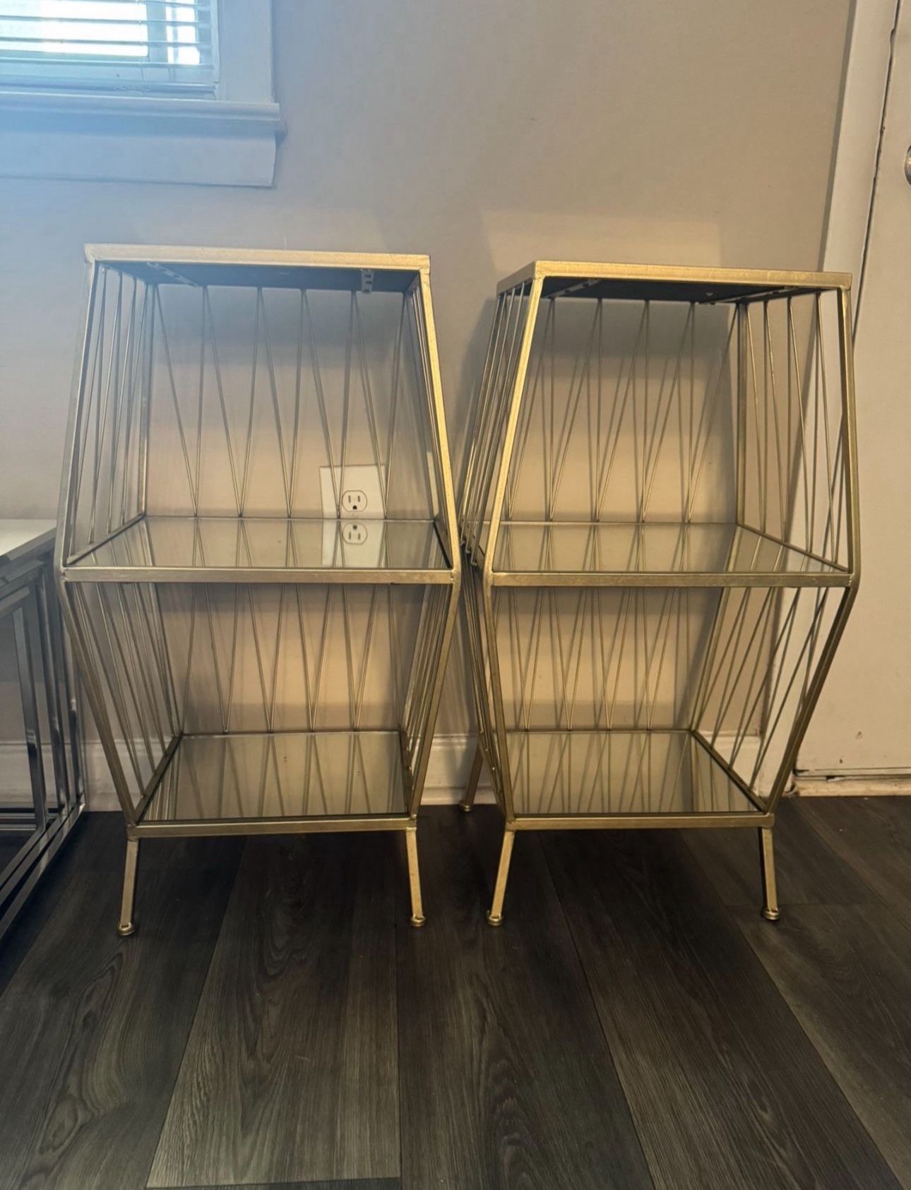 2 Gold Metal Mirror End Tables