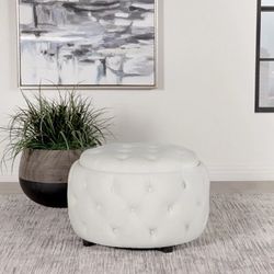 Brand New Pearl White Tufted Storage Ottoman
