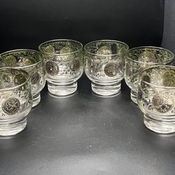 Set of 6 MCM Culver Midas Pattern Footed Rocks/Cordial Glasses-Marked