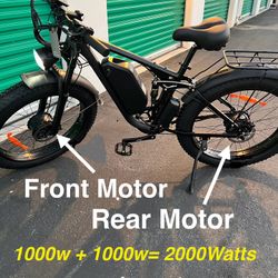 Dual Motor(2x1000W=2000W Total) Electric Ebike, Mountain Bike (26x4.0) 33-35 Mph