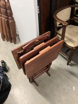 vintage wooden TV tray set: