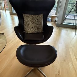 2 Leather Chairs With Stool