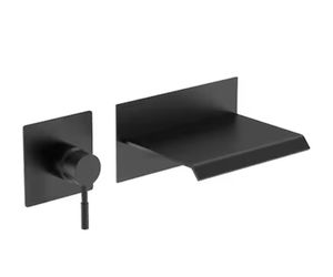 BWE Vale Slab Matte Black Wall-Mount Single-Handle Waterfall Bathroom Sink Faucet