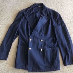 Beautiful Men’s Unisex Boxy Polo Ralph Lauren Double Breast Jacket Blazer Navy Gold Buttons USA Medium M New