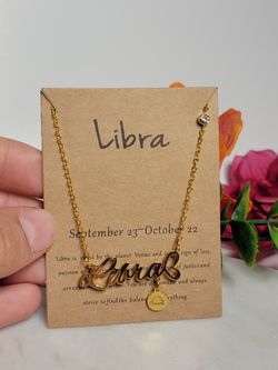 12 Constellation Zodiac Old English Letter Sign Pendant Necklace Astrology, Libra