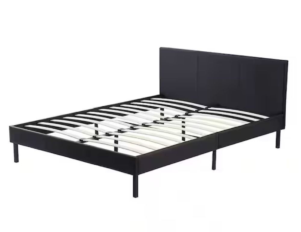 Queen Sized Platform Bed Frame: Faux Leather with Headboard 