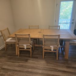 Better Homes & Gardens Ashbrook, Indoor/Outdoor, Teak Dining Table and Chairs by Dave & Jenny Marrs