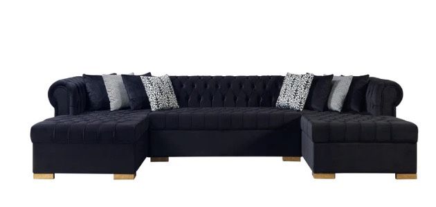 Lauren Black Velvet Double Chaise Sectional