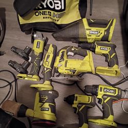 Ryobi 18V One + Cordless 8-Tool Set w/ (2) 2 AH Battery and Bag