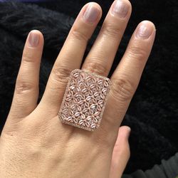 Rose Gold Plated AD American Diamonds Statement Ring Adjustable Indian Pakistani Jewellery Jewelry 