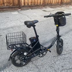 Hoverfly Upgraded Electric folding bicycle with front and rear baskets and lightweight modifications and multi speed gears