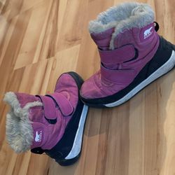 Sorel Whitney Strap Winter Boot Kids Pink And Blue Size US 12