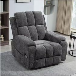 #635AB--Upgraded Flagship Oversized Gray Chenille Power Lift Recliner Chair w/Extended Footrest & Pull-Out Side Storage