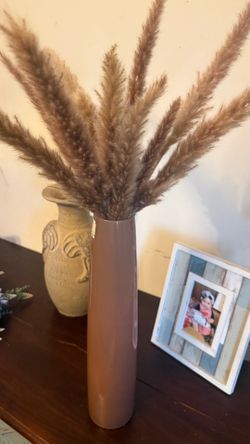 Brown Ceramic Tall Vase with dried pampas
