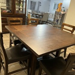 Dark Brown Table With 6 Chairs And Console/buffet 