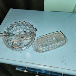 Glass Bowl And Butter Holder 