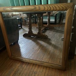 Vintage 1966 Wood Mirror Great Condition 30” X 34” 