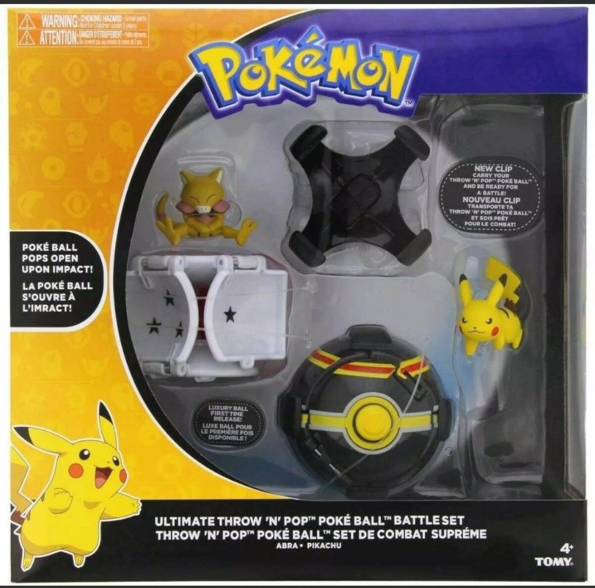 Pokemon Ultimate Throw N Pop Battle Set Abra Pikachu Poke Ball Gift Toy Kids NEW