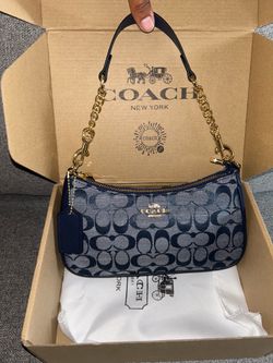 Coach Navy Blue Signature Jacquard Crescent Shoulder Bag