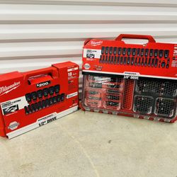 Milwaukee 1/2” sae 18pc impact sockets set and 3/8” packout impact sockets set