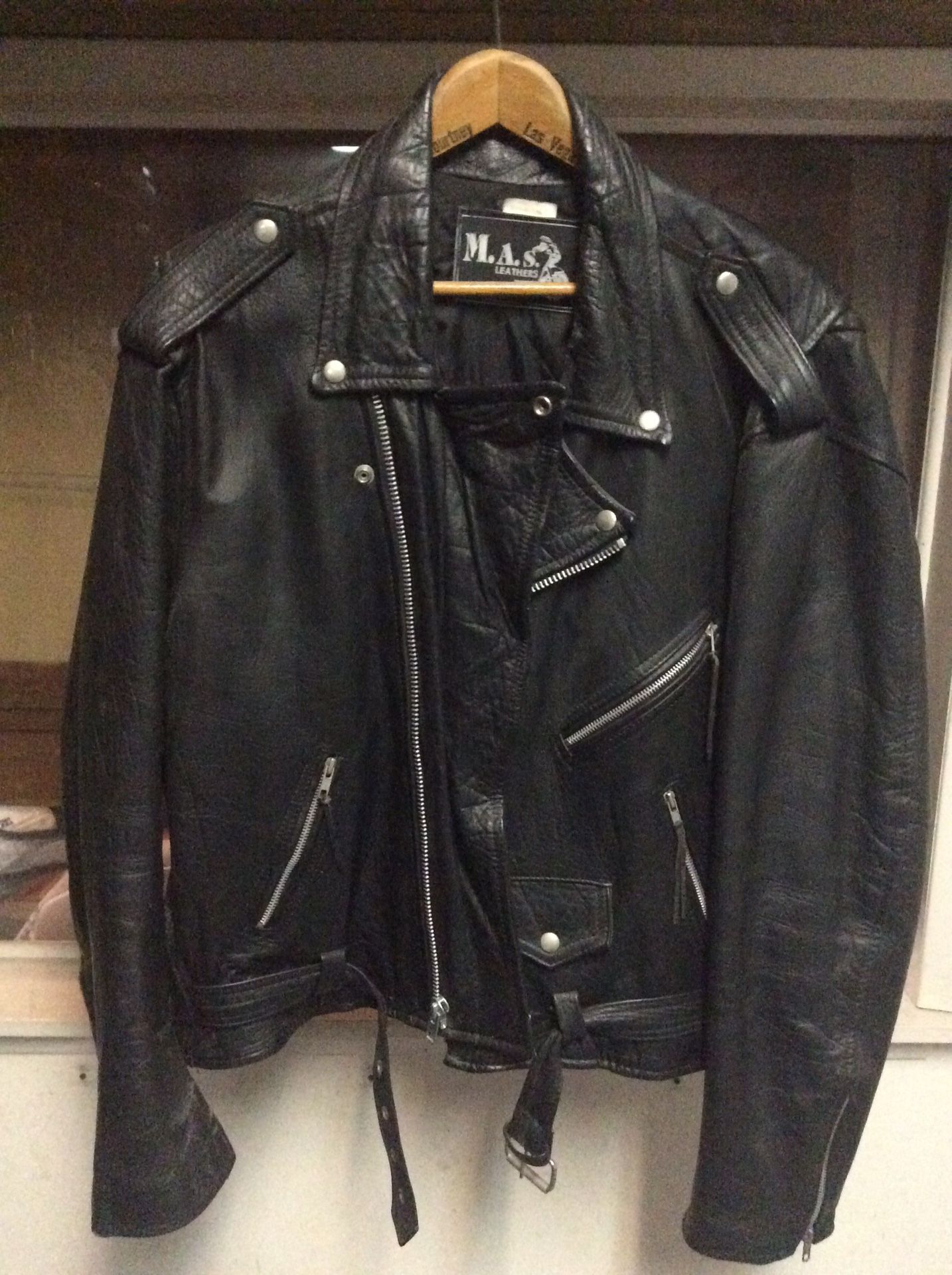 Leather motorcycle jacket double XL