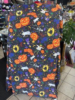 Vintage Halloween Cotton Tablecloth / Table Runner (60" x 80") – Jack-o'-Lanterns, Ghosts, Skeletons & Cats!