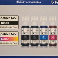 NEW Epson 522 High Capacity (5 Bottles) Refill Ink for EcoTank ET-2803 ET-2800 ET-2720 ET-4800 Printers