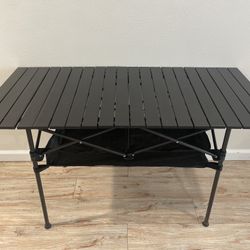 Portable Aluminum Roll-Top Camping Table w/ Carry Bag (Black)