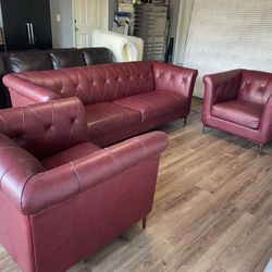 Leather Couch And 2 Club Chairs