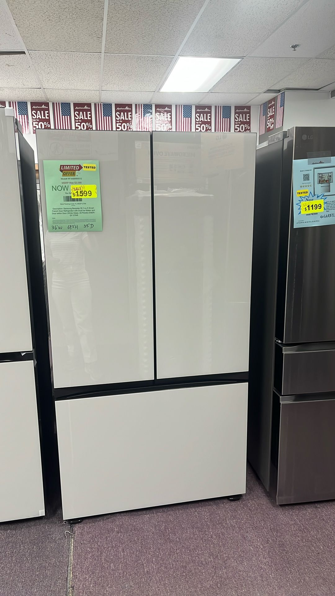 Refrigerator White 36”new