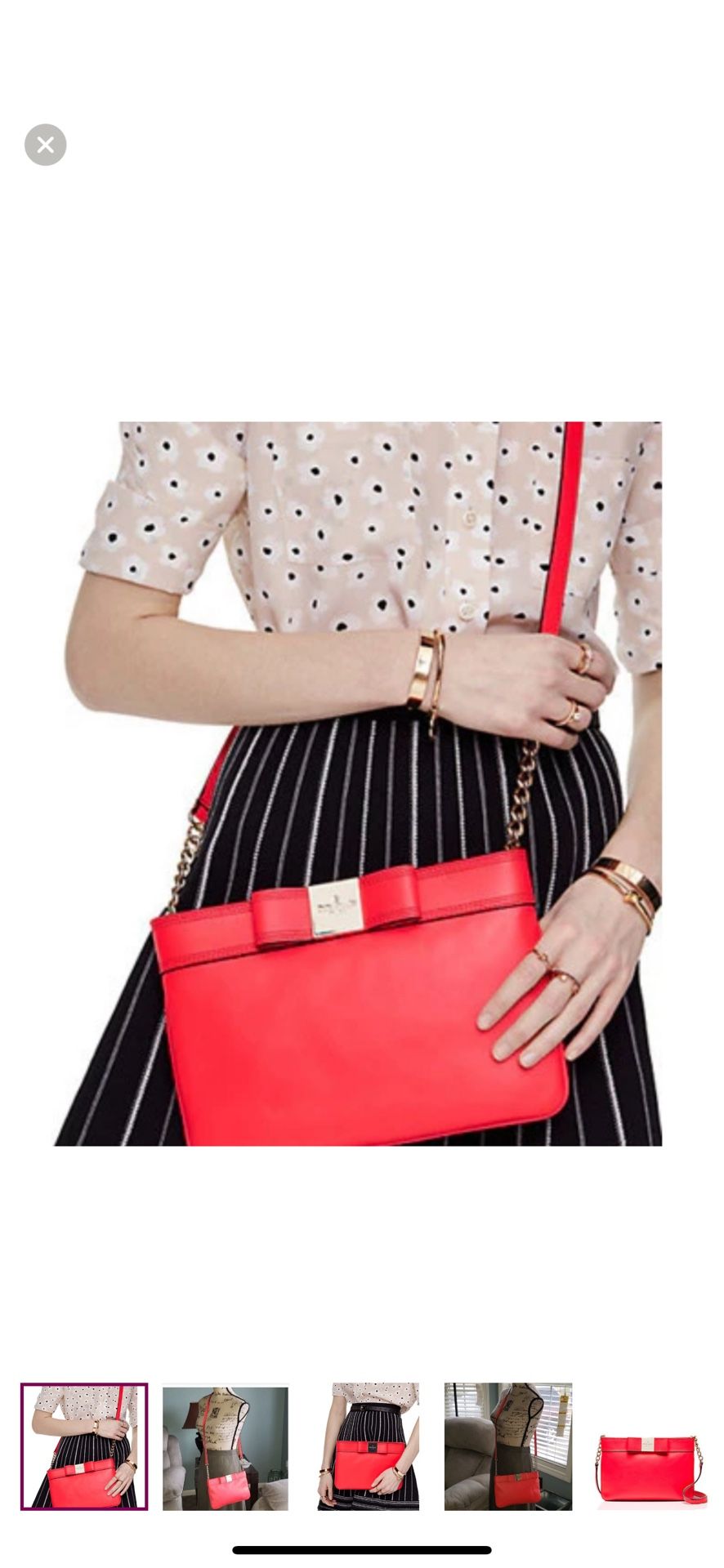 Kate Spade Arica Primrose Hill Geranium Red Leather Bow Crossbody Shoulder Bag