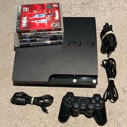 PlayStation 3 Slim 120GB CECH-2001A Console System w/ Controller Cables 5 Games