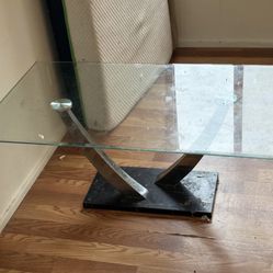 Glass Coffee Table with Marble Base