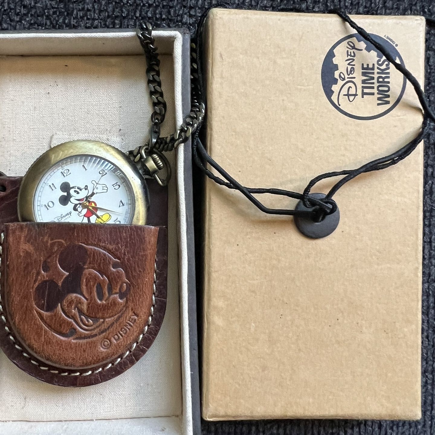 Vintage 90's Disney Time Works Mickey Mouse Pocket Watch Complete
