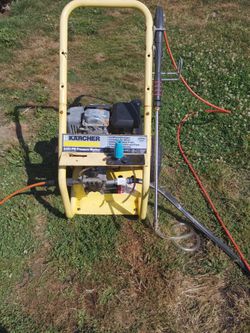 Karcher 2400 psi pressure washer 5.0 horsepower gasoline engine that's rotating nozzle put your high performance pump to your limited warranty that's 