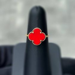 Jewelry 14k solid yellow gold Van cleef style red color ring size 6.75