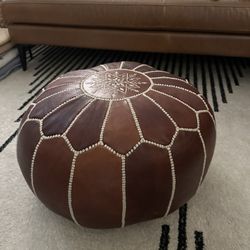Genuine Moroccan Leather Pouf Ottoman – Brown (Hand-Stitched)
