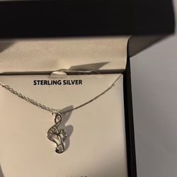 New Sterling Silver Diamond Music Note/heart Pendant And Necklace 