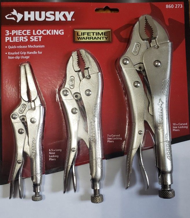 Husky 6.5 in. Long Nose 7 in. and 10 in. Locking Plier Set (3-Piece)