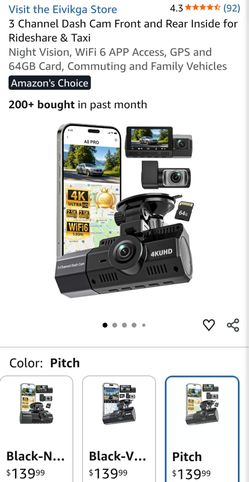 3 Channel Dash Cam Front and Rear Inside for Rideshare & Taxi
Night Vision, WiFi 6 APP Access, GPS and 64GB Card, Commuting and Family Vehicles
