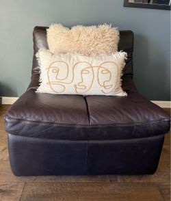 Dark Brown Geniune Leather Armless Accent Chair